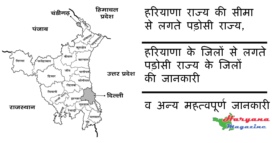 हरियाणा राज्य की सीमा से लगते पड़ोसी राज्य, हरियाणा के जिलों से लगते पड़ोसी राज्य के जिलों की जानकारी